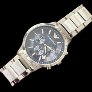 Emporio Armani AR2434 Chronograph Watch Dark Graphite Sunray Dial Steel 43mm